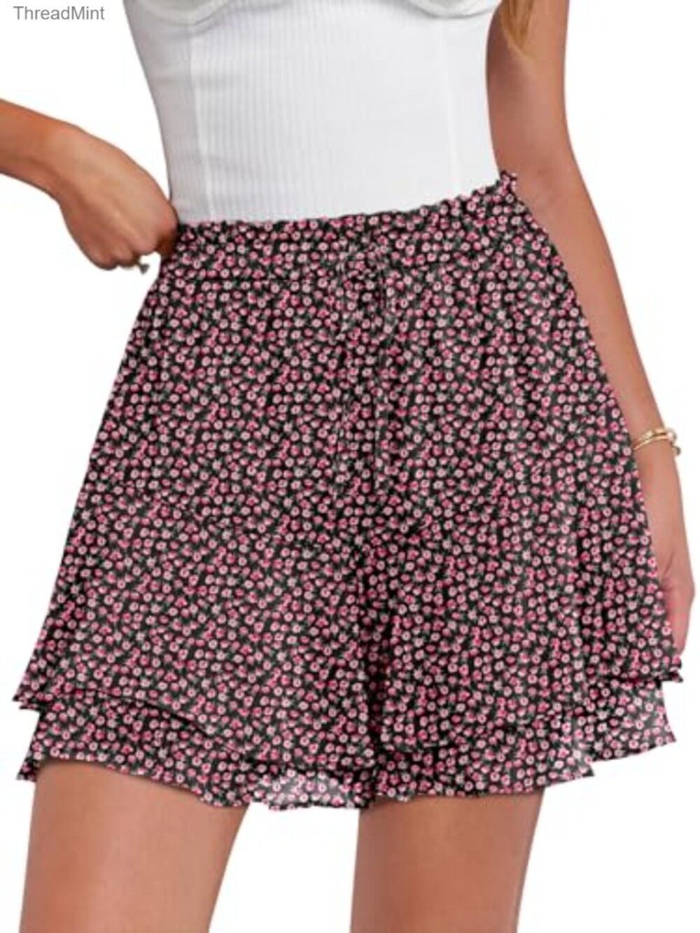 Women's Skorts Flowy Casual Summer Shorts with Pockets Pleated Ruffle Chiffon